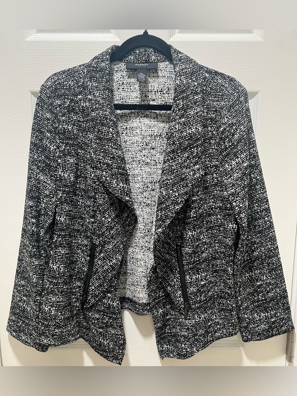 Alfani Petite Black and White Textured Open-Front Blazer Size PXL